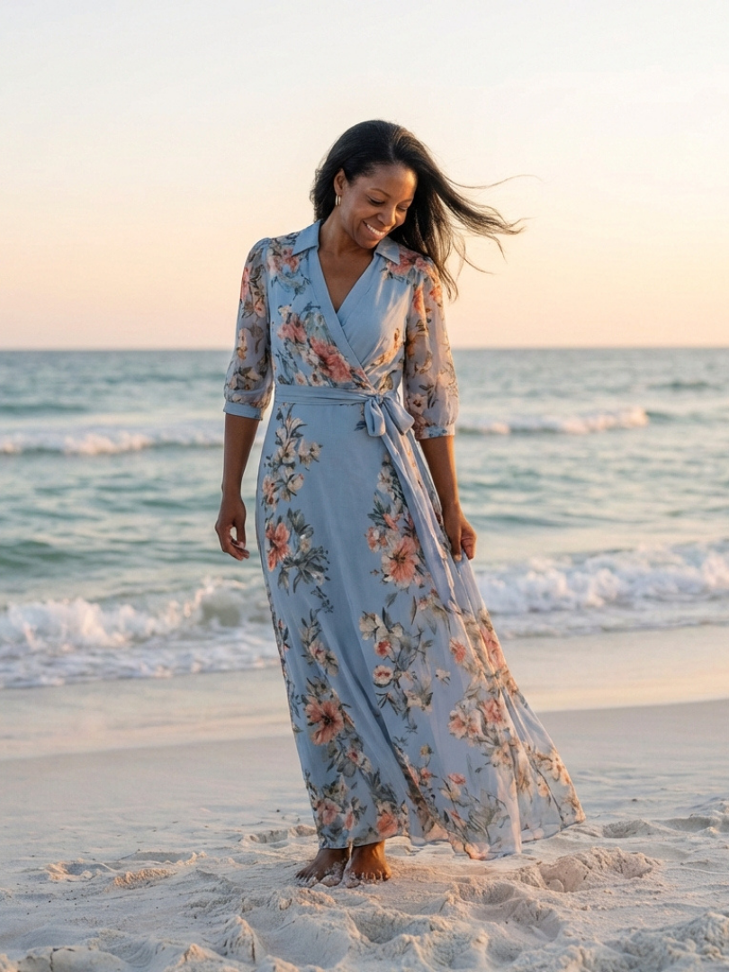 Elowen | Vestido Maxi con Escote en V y Diseño Floral