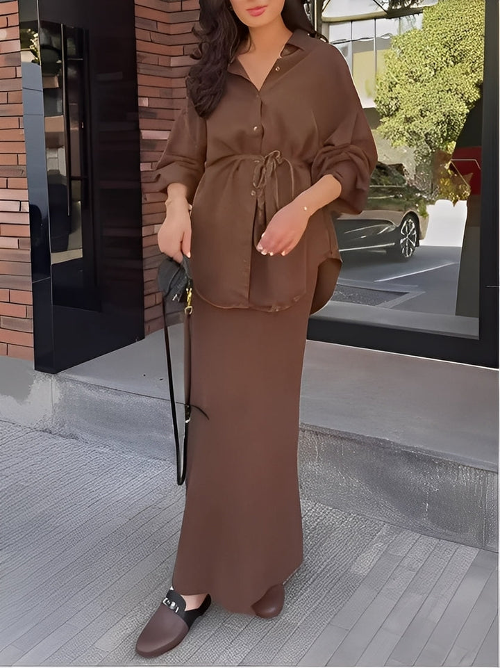 Conjunto de Camisa y Falda con Cinta Sienna