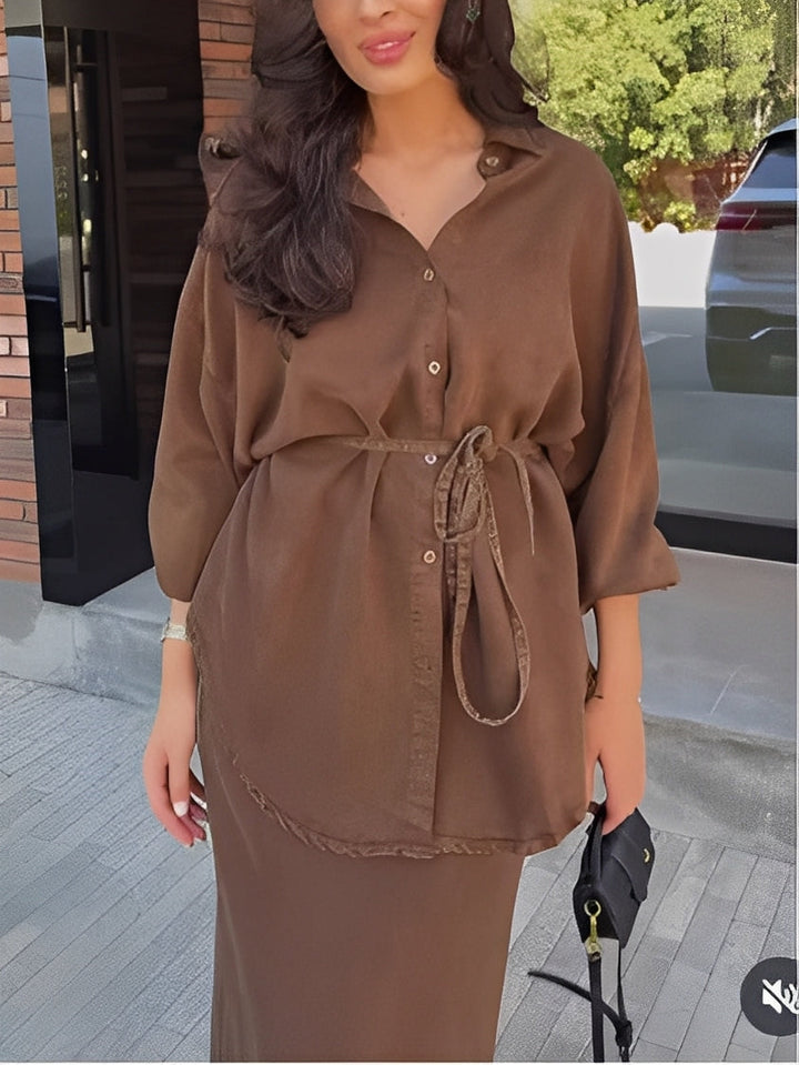 Conjunto de Camisa y Falda con Cinta Sienna