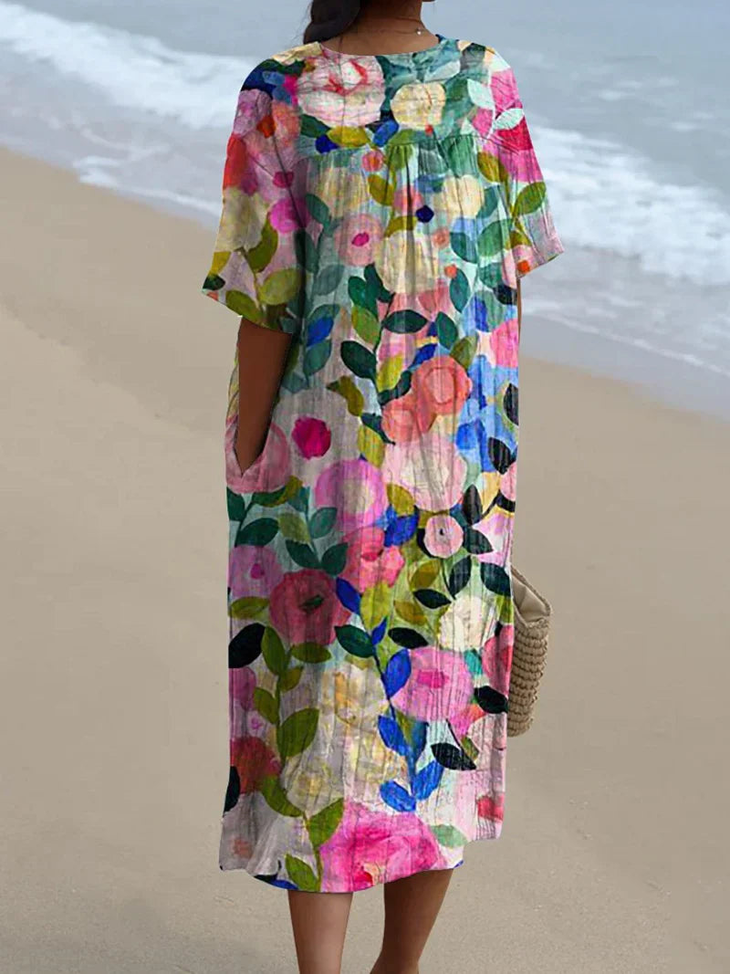 Margaret - Vestido de Verano Ligero con Estampado Floral Vibrante